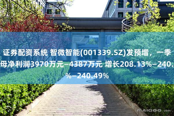 证券配资系统 智微智能(001339.SZ)发预增，一季度归母净利润3970万元—4387万元 增长208.13%—240.49%